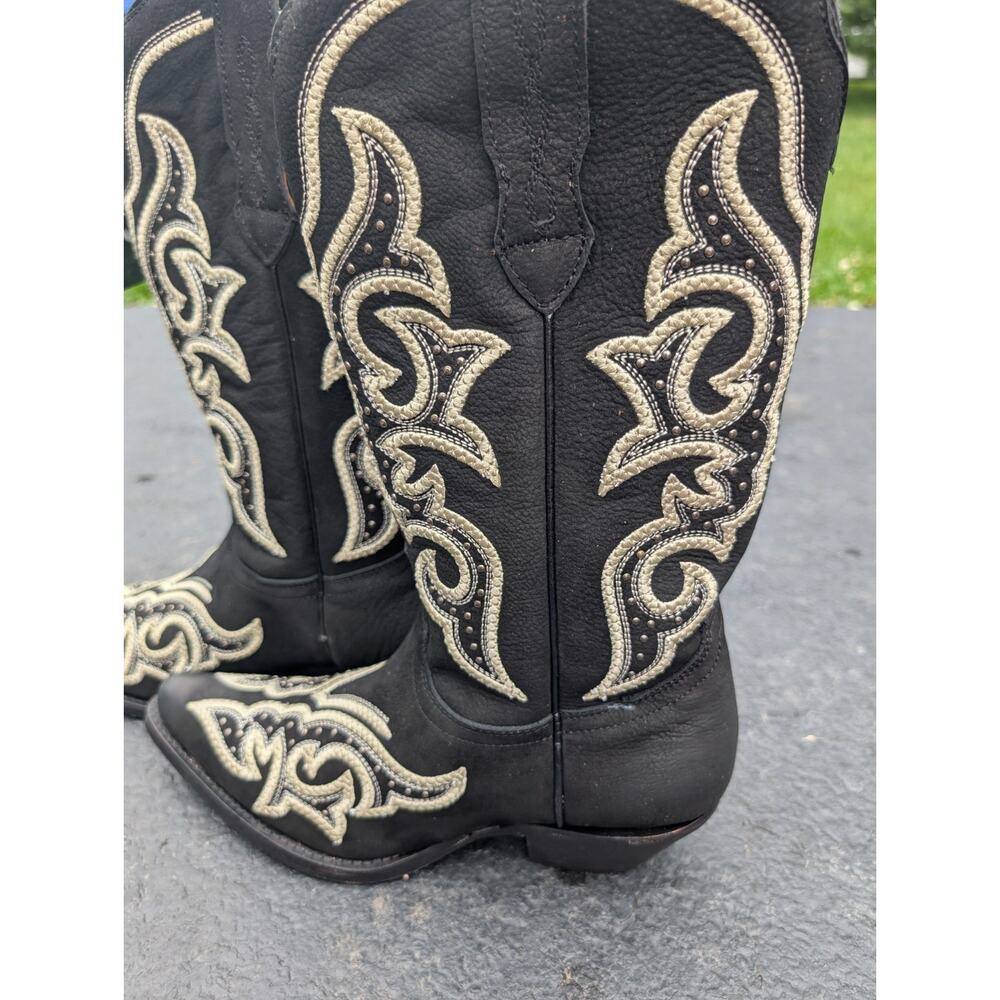 Buck & Brana Ginnger Western Boots Womens 8.5‎ Black Leather Embroidered Pull On - Picture 4 of 8